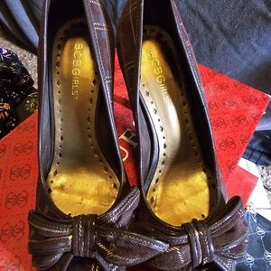 BCB Girls chocolate brown plaid heels